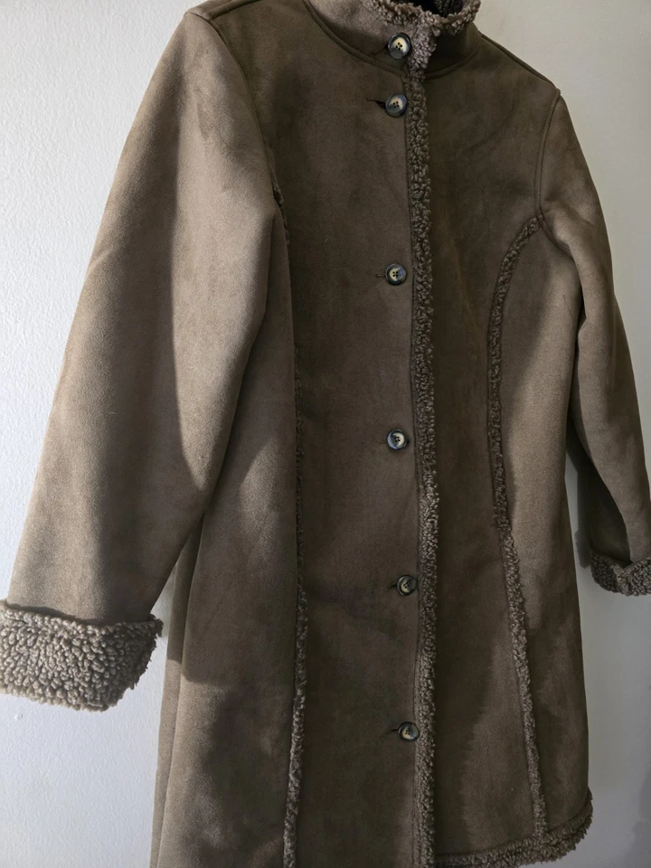 Abrigo LL Bean Mujer Imitación Gamuza/Sherpa Marrón Clásico Cottagecore Oso de Peluche Talla M Foto 3 de 4