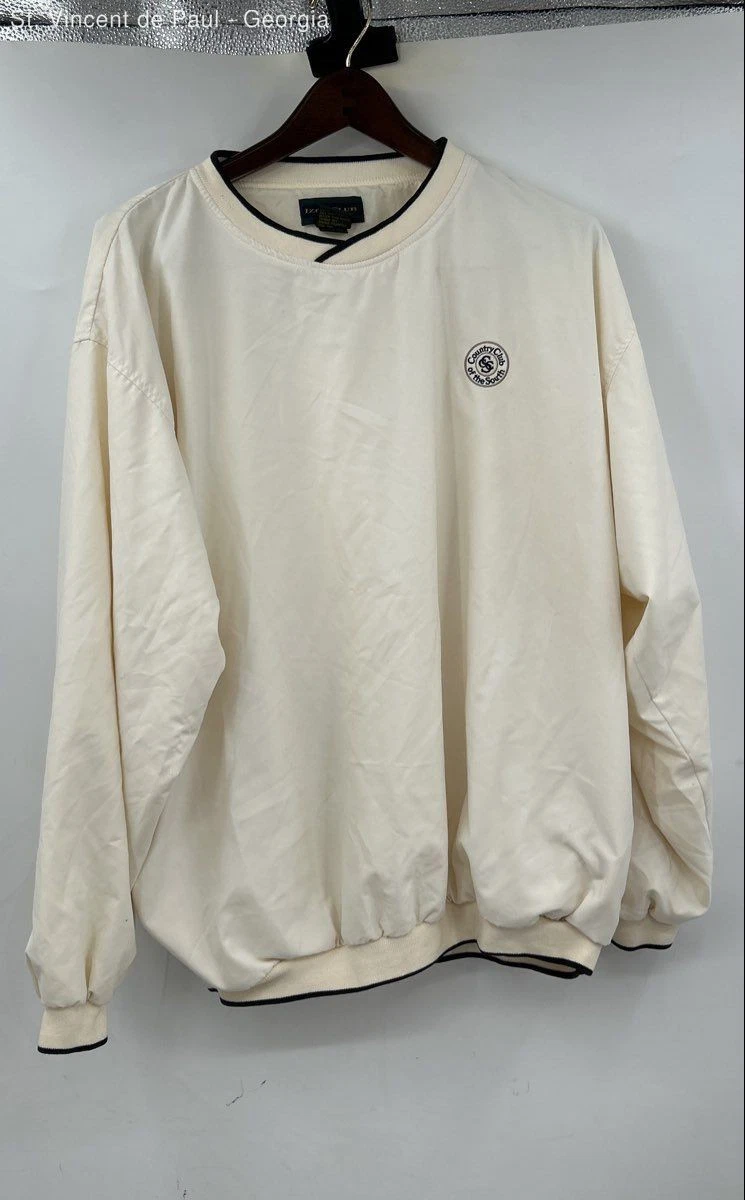 Izod Club Ivory Pullover Windbreaker Golf Sweatshirt Men's L Oversized
