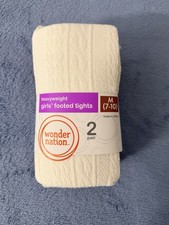 Wonder Nation Girls' Cable Knit Footed Tights Ivory M 7-10 2 Pair