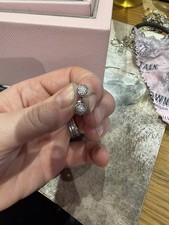 Genuine Pandora Silver Round Pave Dazzling Droplets Stud Earrings S925 ALE