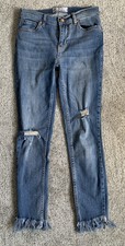 Free People Women's Distressed Raw Hem Low Rise Skinny Jeans Size 25