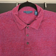 Perry Ellis Men's Size L Short Sleeve Polo Shirt Pima Cotton Striped Stretch