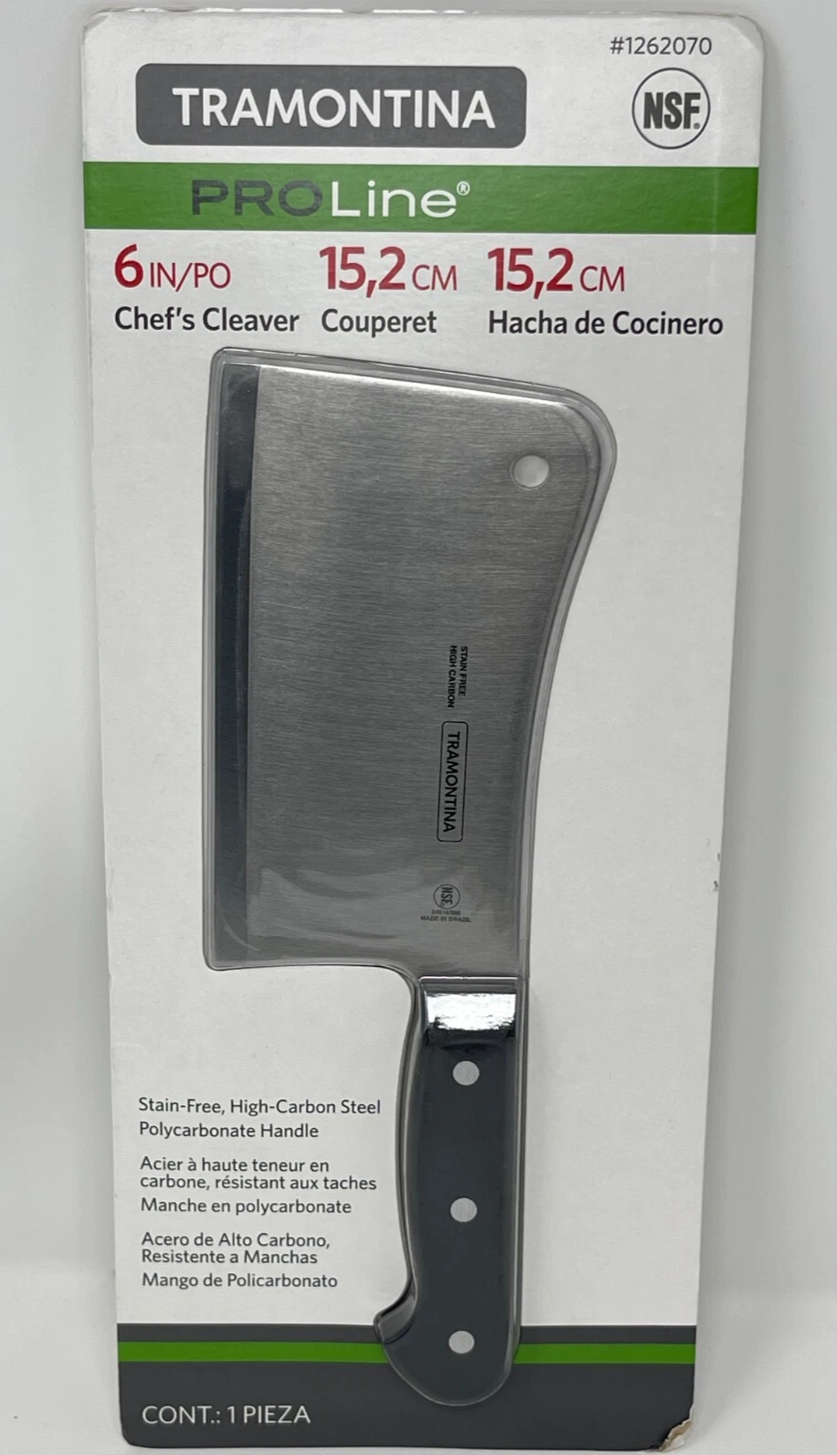 Tramontina ProLine Professional Chef's 6" Cleaver Knife High-Carbon C-407/06DS .