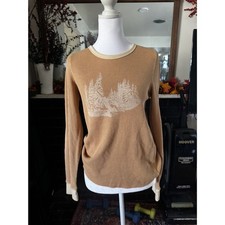 American Eagle Womens M Waffle Thermal Shirt Eagle Graphic Long Sleeve Tan