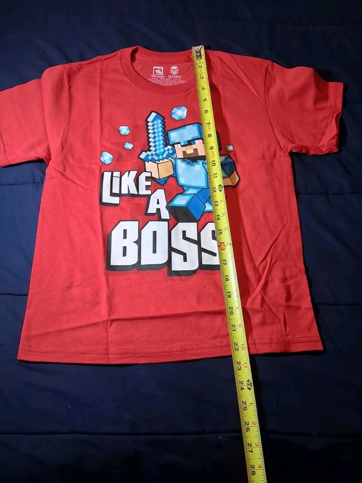 Camisa Jinx Minecraft Like A Boss Steve Roja Manga Larga Juvenil Pequeña Nueva Sin Etiquetas Foto 3 de 4
