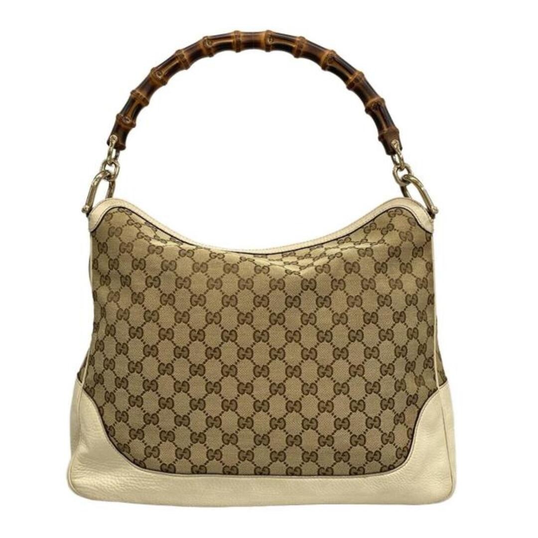 Gucci GG Canvas Bamboo Handbag Ivory Dark Brown Beige Leather Used thumbnail 4