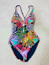 NEW Bleu Rod Beattie Let's Get Loud One-Piece Swimsuit 12 Cross Back Plunge Neck
