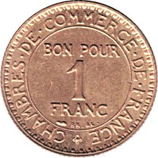 1921 France Chamber of Commerce 1 Franc Polished Coin