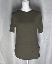 Olive Green Ribbed Fitted Crewneck Tee Size Medium