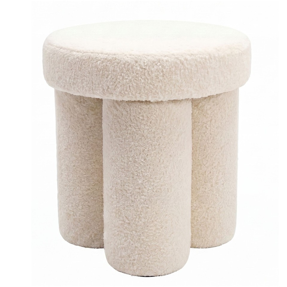 Tabouret Tissu Teddy 40cm Crème Tabouret Rond Rembourré Tabouret d'Appoint