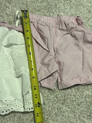 Top con volant e occhielli bianchi e camicie a righe rosa e bianche vestito bambina 2-3t - Foto 5 di 9