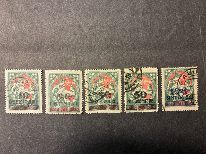 Latvia 1921 Latgale relief 1920 surcharged used full set Sc. 95-99, Michel 70-74