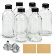 6 Pack, 4 oz Small Clear Glass Bottles with Lids 2 Stainless 4oz,