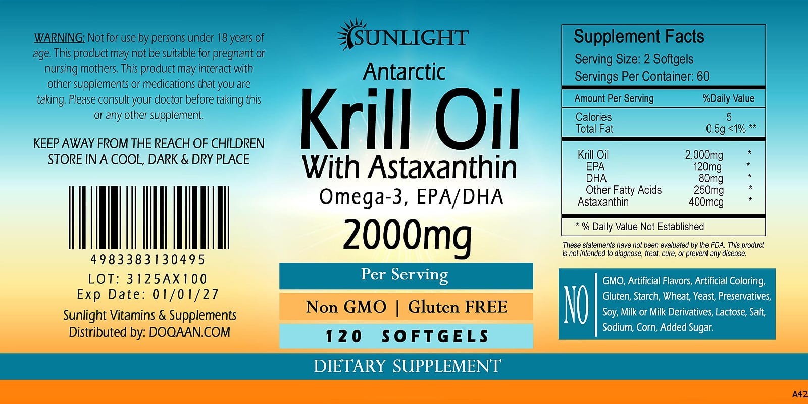 Krill Oil 2000mg 120 Count &bull; Premium Softgels &bull; Ships Fresh  FAST