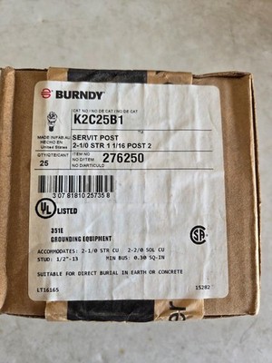 Lot of 25 Burndy KC25B1 Mechanical Ground Connector 2-1/0 STR 1-1/16 Post 276580