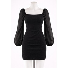 NWT JMP Apparel Black Glitter Mesh Sleeve Bodycon Mini Dress 13143K XS
