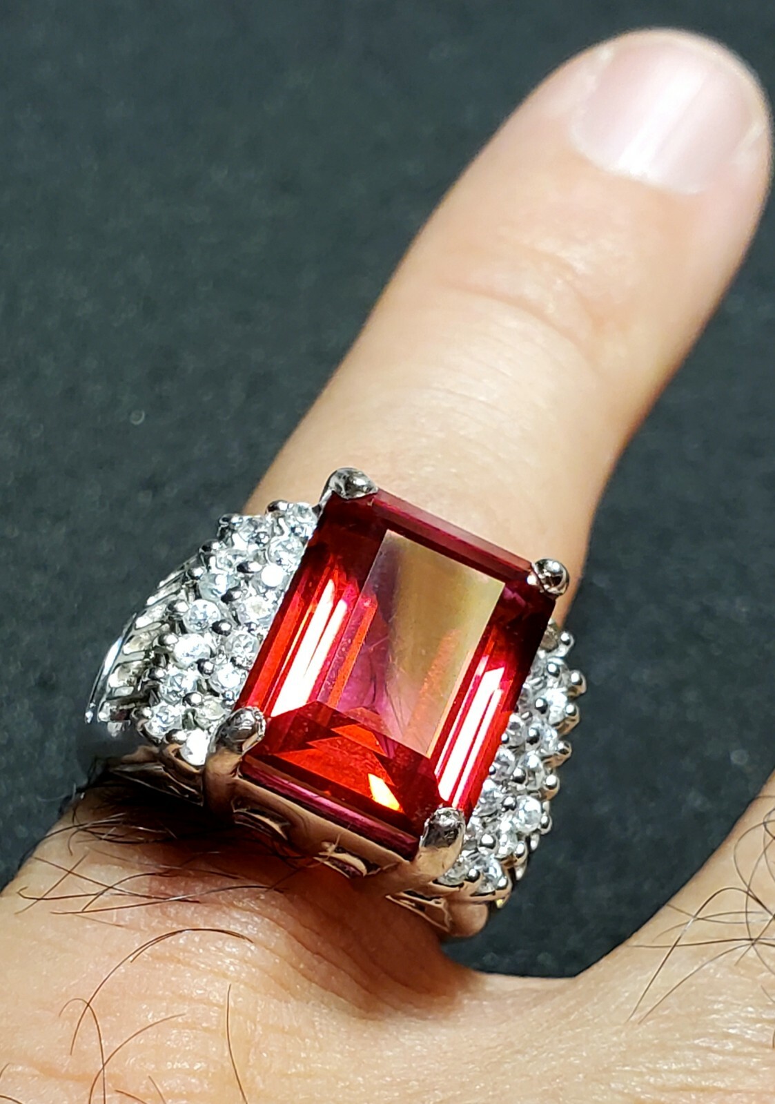 STERLING SILVER Large Emerald Cut Created Ruby, W… - image 9