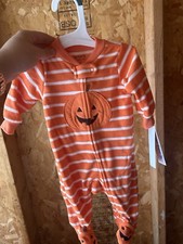 Carter's 3 Months Orange Halloween Pumpkin One Piece Jumpsuit Pajamas Footed NWT