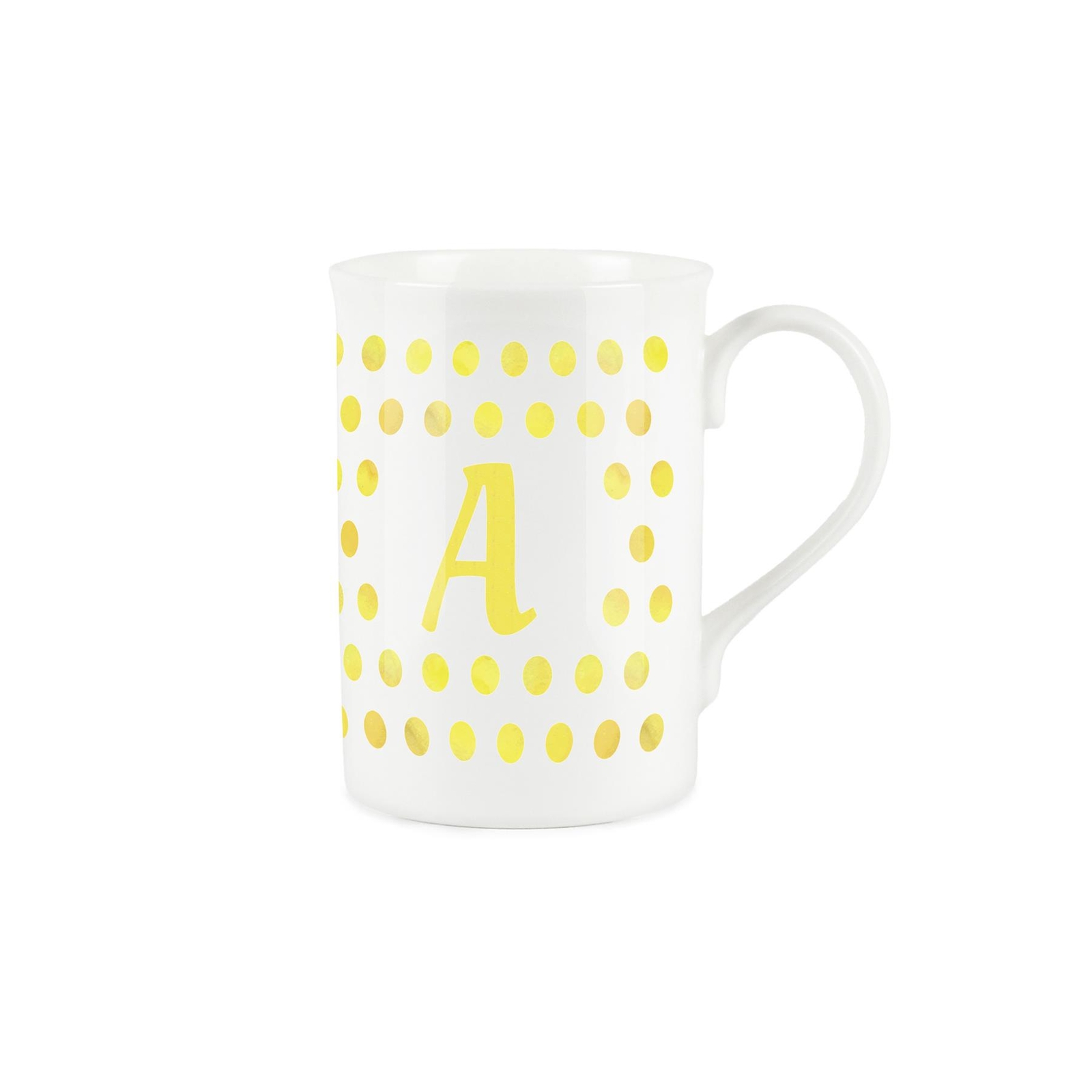 Bone China Letter Mug - Yellow Polka Dots Spotty Personalised Letter A Mug