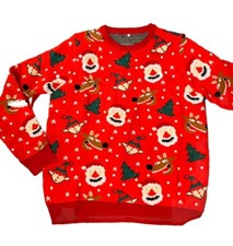 New Ugly  Santa  Christmas Sweater Reindeer Santa Red Size Xl Wm
