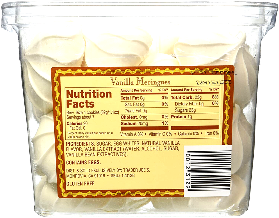 4 Packs Trader Joe's Vanilla Meringues Cookies Fat Free 7.75 oz Each