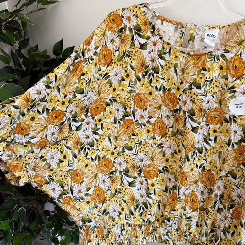Anko Kmart Womens Top Blouse Size 18 Short Sleeve Floral Pattern Yellow NEW - Picture 4 of 10