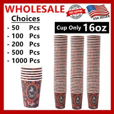 16oz Disposable Paper Cups Coffee Bean Design for Cold/Hot Drinking 50-1000 Pack