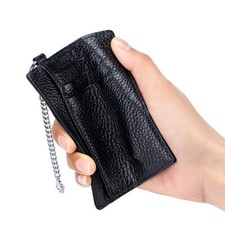 Genuine Leather Small Card Case Slim Front Pocket Wallet for Women with Keychain