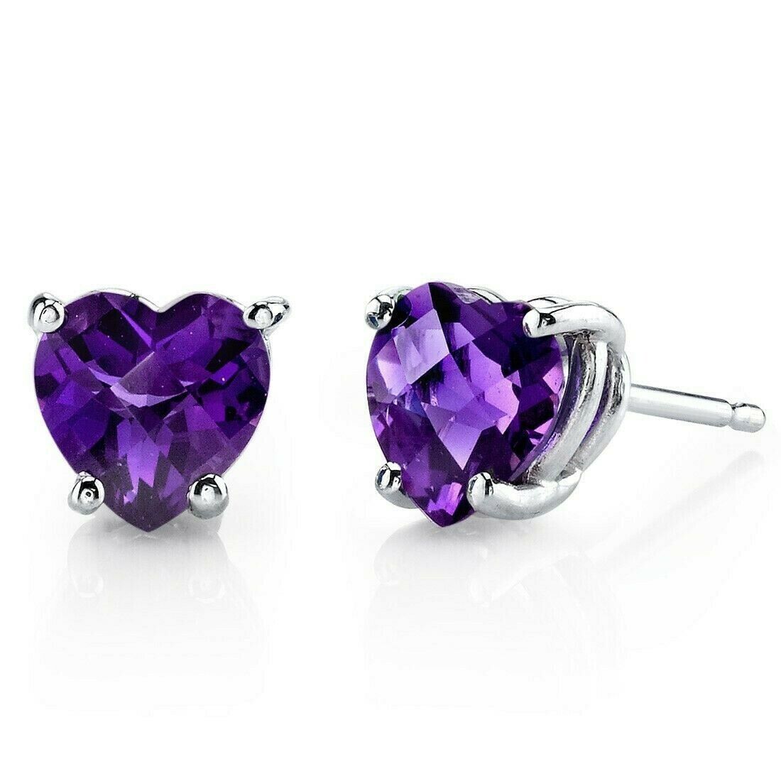 14k White Gold Diamond & Genuine Amethyst Heart Stud Earrings 14k White Gold Diamond & Genuine Amethyst Heart Stud Earrings