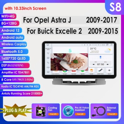 10.33'' Android 13 Autoradio GPS CarPlay FM Für Opel Astra J Buick EXCELLE 128GB