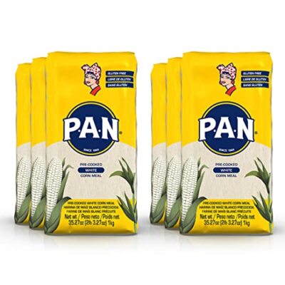 P.A.N. White Corn Meal Pre-Cooked Gluten Free Flour for Arepas 2.2Lb / Pack of 6