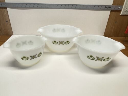 Vtg 3-Piece Set Anchor Hocking Fire King Nesting Mixing Bowls Meadow Green - Picture 7 of 15