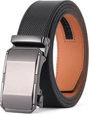 Mens Belt,Slide Leather Ratchet Belt for Mens Dress Casual,Size Ae-black-gun