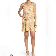 Collective concepts Smocked detail mini dress in white, pink, floral size L