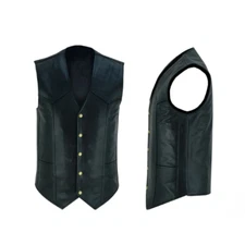 Men's Biker Real Leather Vest,  with Concealed Gun Pocket  V Shaped Motorcycle