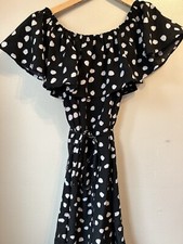 Merona Women's Polka Dot Black Dress Ruffle Top Sleeveless Knee Length Ruffles