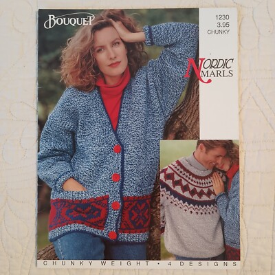 1990 Vtg Bouquet Nordic Sweaters Vol 1230 Knitting & Crochet Pattern Book
