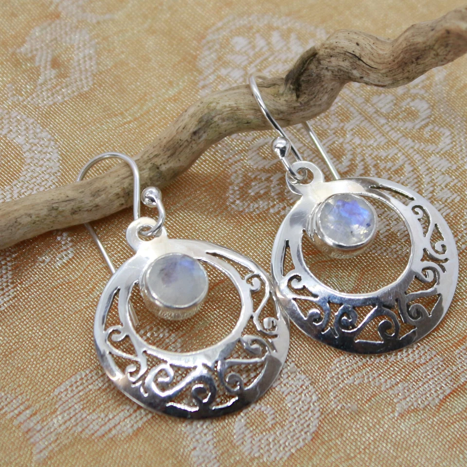 Arcobaleno Luna Orecchini Argento 925 Pendenti 35mm Blu Brillante Filigrana - Immagine 3 di 4