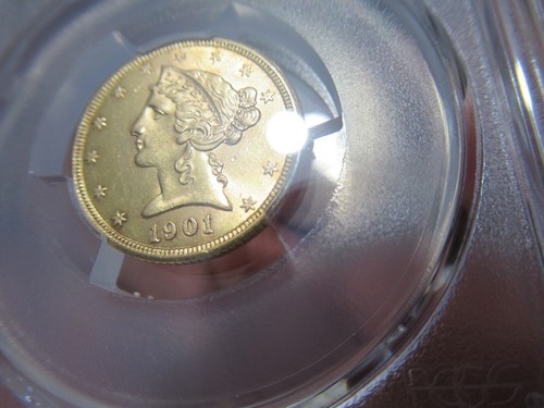 1901/0-S $5 Liberty Gold Half Eagle PCGS MS61 Coin, RARE COIN, San Francisco - Picture 9 of 9