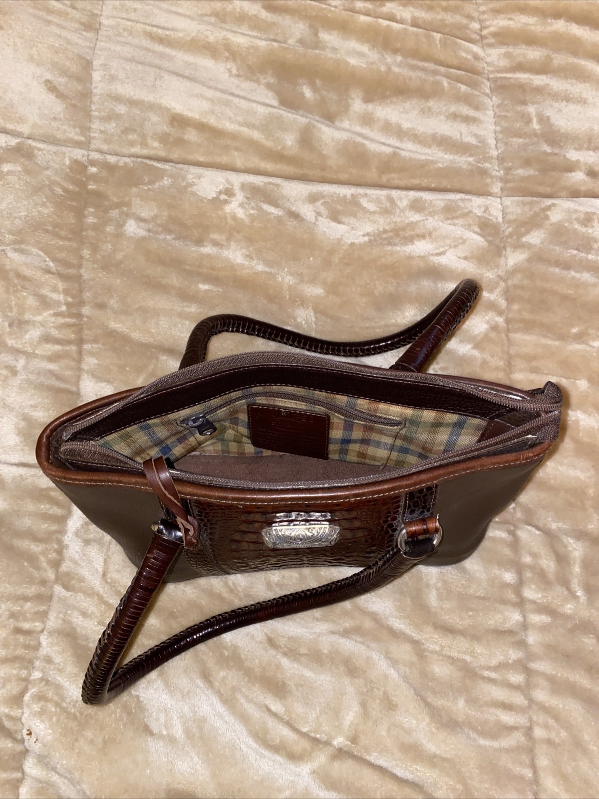 Brighton Solid Brown Crocodile Embossed Double Ha… - image 5