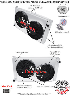ER Champion 28'' Wide 3 Row Universal Series Radiator Ford Config,14'' Fans,Shroud