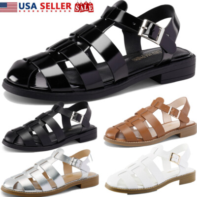Womens Fisherman Sandals Gladiator Flat Sandals Close Toe Summer Shoes