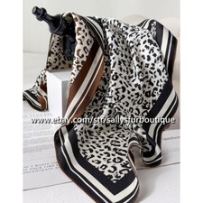 Sallys Boutique 14 Momme Twill Silk Leopard Print Double Face Necktie Scarf 65cm