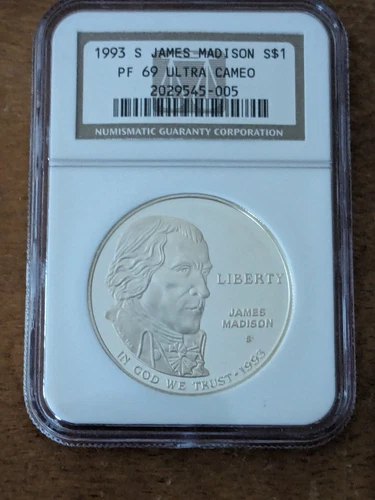 1993-S JAMES MADISON COMMEMORATIVE SILVER DOLLAR COIN NGC PF69 ULTRA CAMEO
