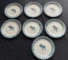 7 Green FolkCraft Moose Country Salad Dessert Plate Tienshan 7.5 in