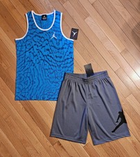 NEW Nike Jordan Youth Big Boy Tank Top  Short Set, Blue/Gray YL - 12/13 