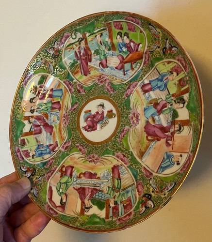 Antiguo plato de porcelana de exportación china del siglo XIX Famille rosa mandarín - Imagen 4 de 13
