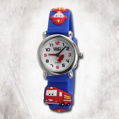 Tee-Wee Kinder Uhr 27mm Quarz Analog Feuerwehr Armband blau Kautschuk UW953B