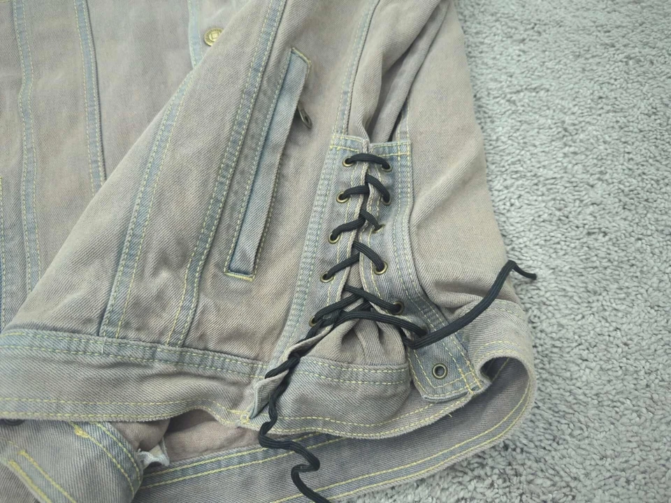 Diamond Plate Vest Mens Large Blue Faded Denim Button Up Lace Side Biker Moto - Image 4 of 4