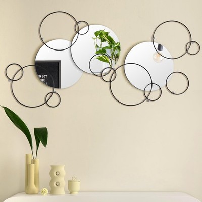Hicarer 9 Pcs Split Decorative Wall Mirror Modern Black Wall Decor DIY Metal ...